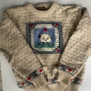 Vintage Wool Eddie Bauer Cream and Blue Sheep Sweater
